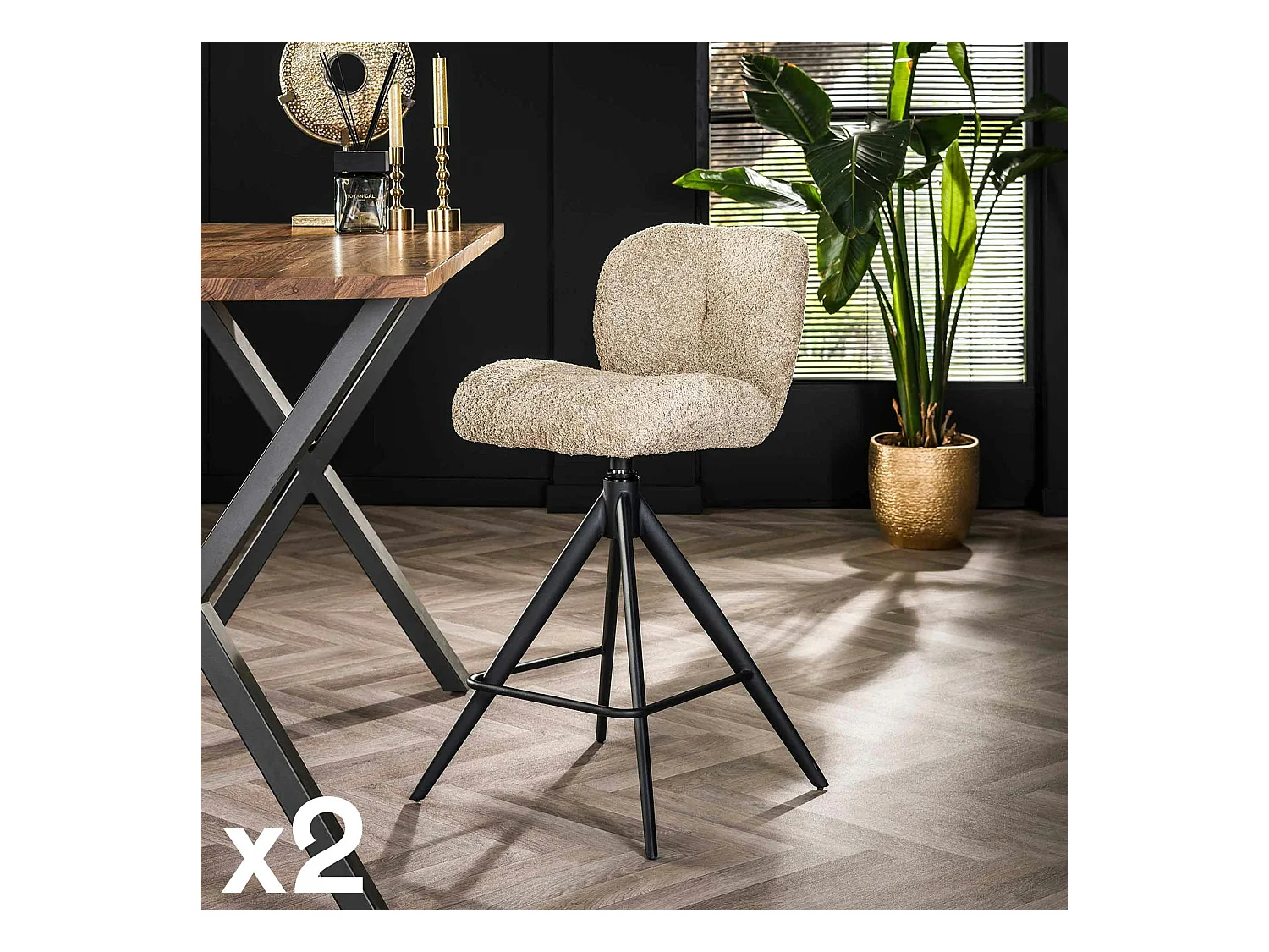 Tabouret de bar pivotant en bouclette sable (lot de 2) GALWAY