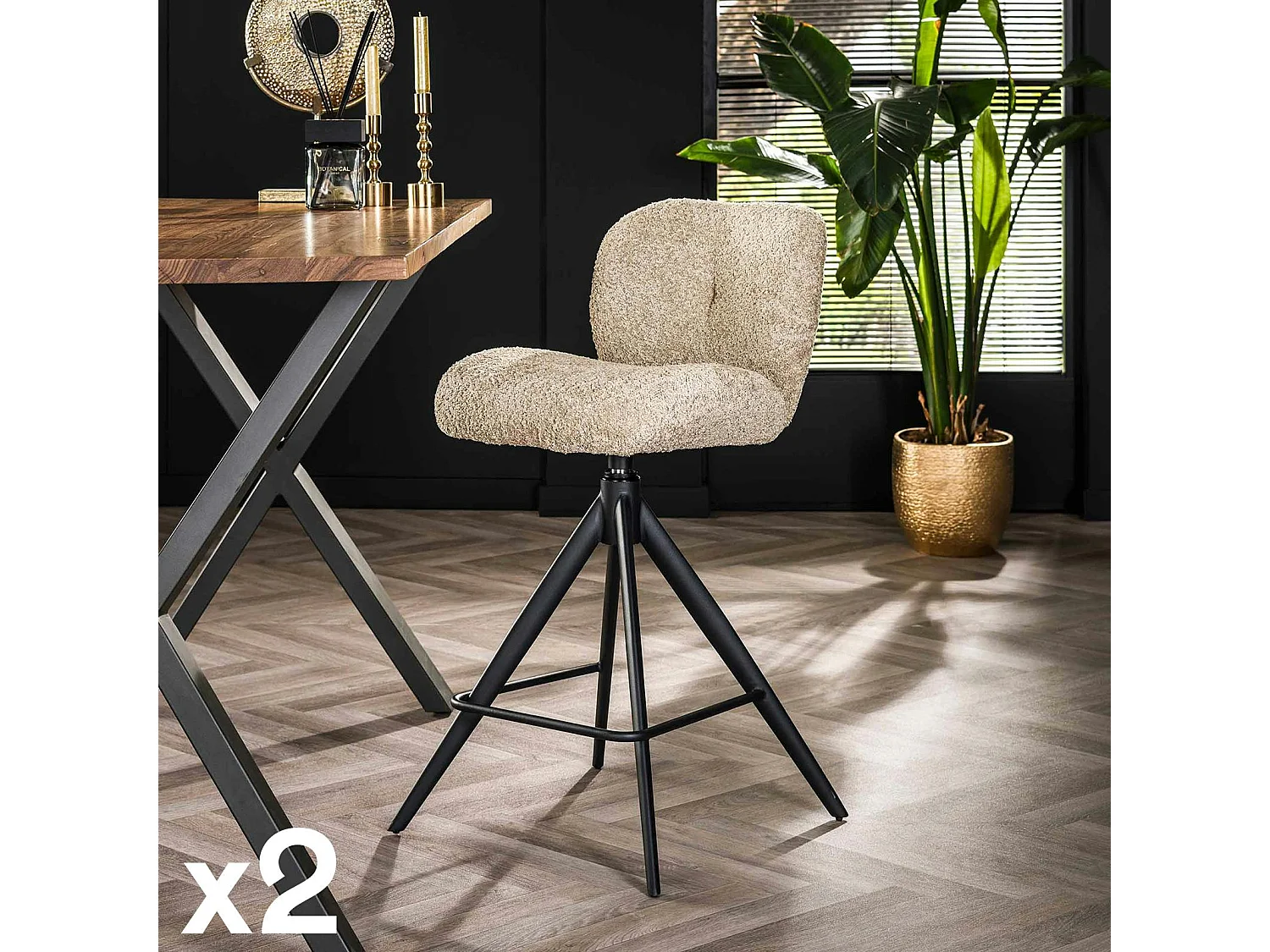 Tabouret de bar pivotant en bouclette sable (lot de 2) GALWAY