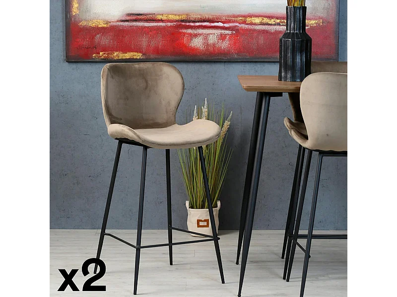 Chaise de bar en velours gris style moderne (lot de 2) MELBOURNE