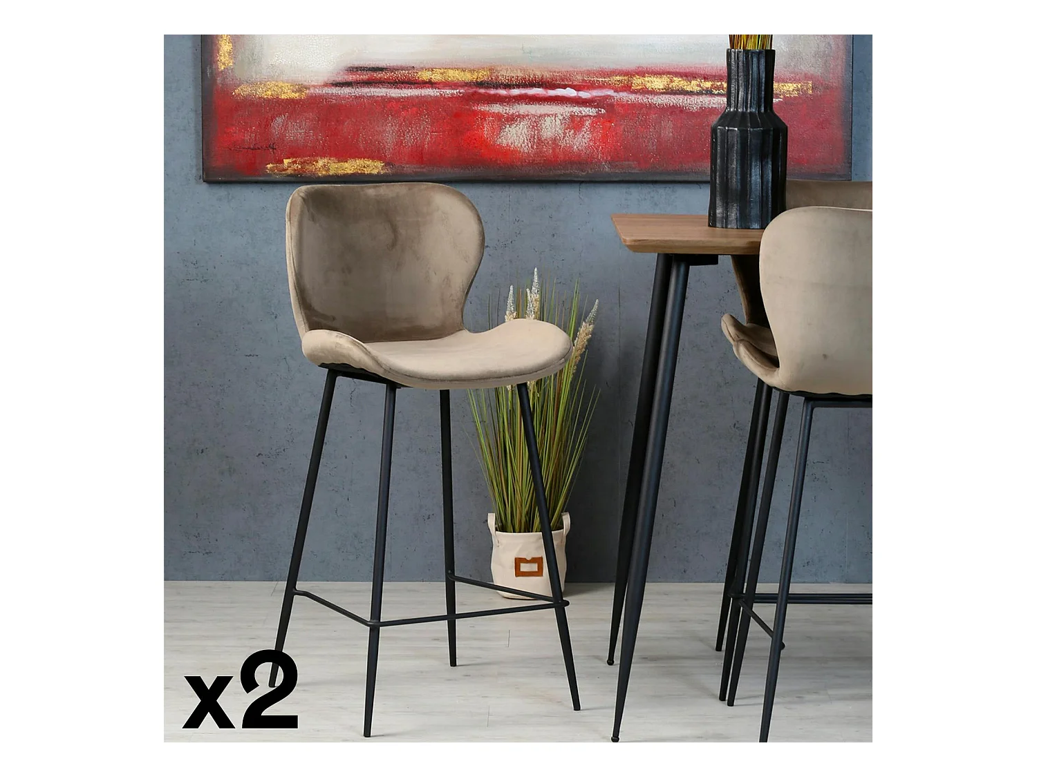 Chaise de bar en velours gris style moderne (lot de 2) MELBOURNE