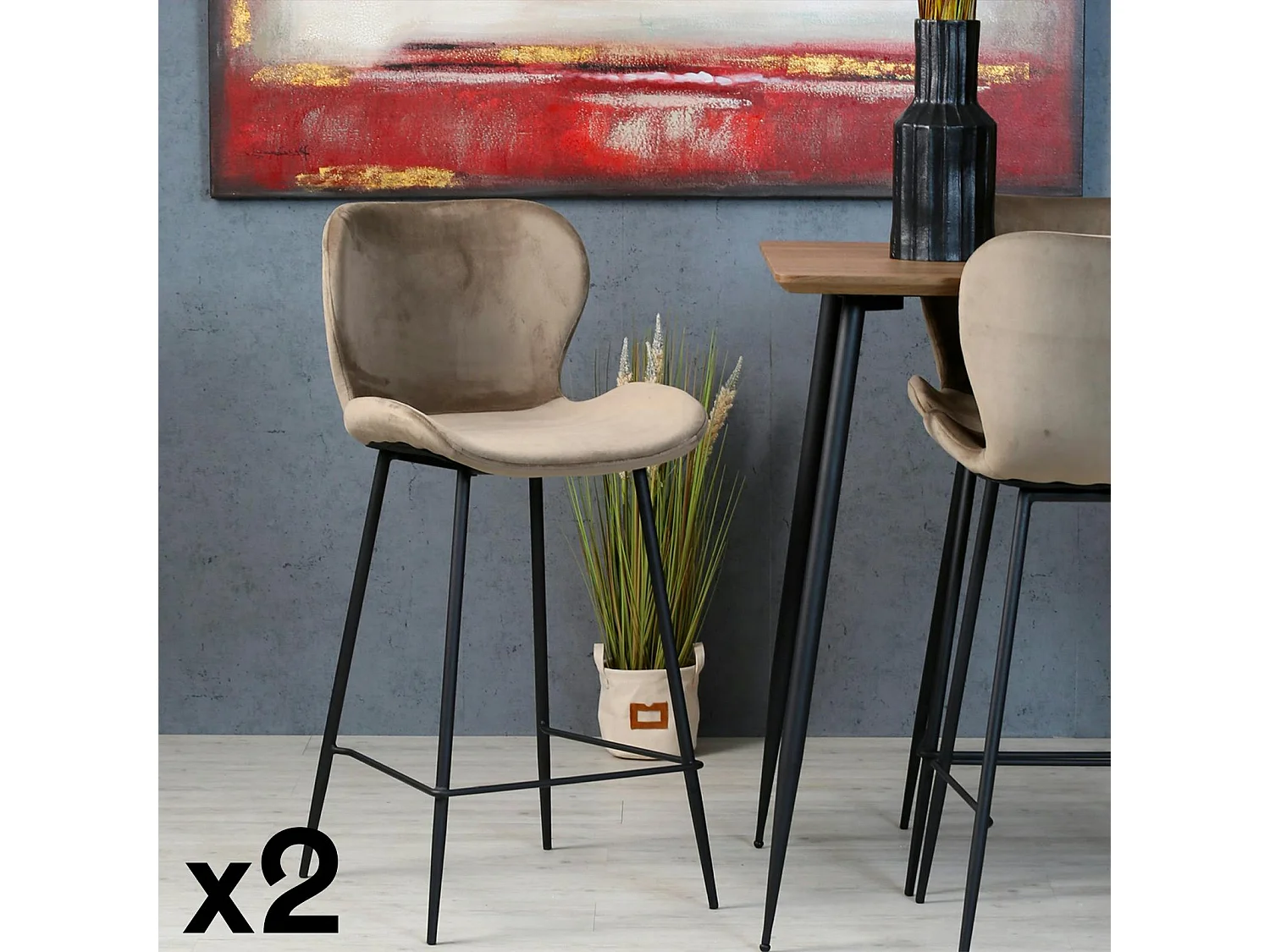 Chaise de bar en velours gris style moderne (lot de 2) MELBOURNE