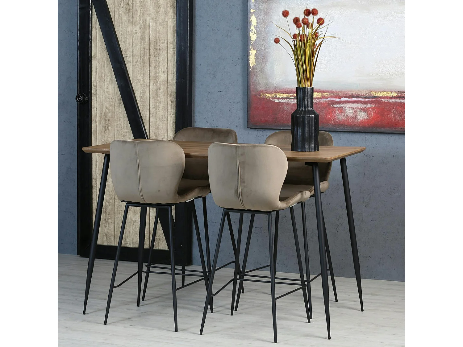 Chaise de bar en velours gris style moderne (lot de 2) MELBOURNE