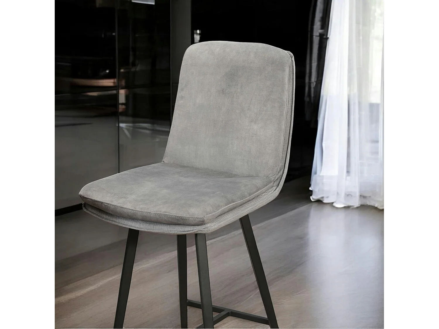 Chaise de bar en velours gris à double coussinage (lot de 2) OKA