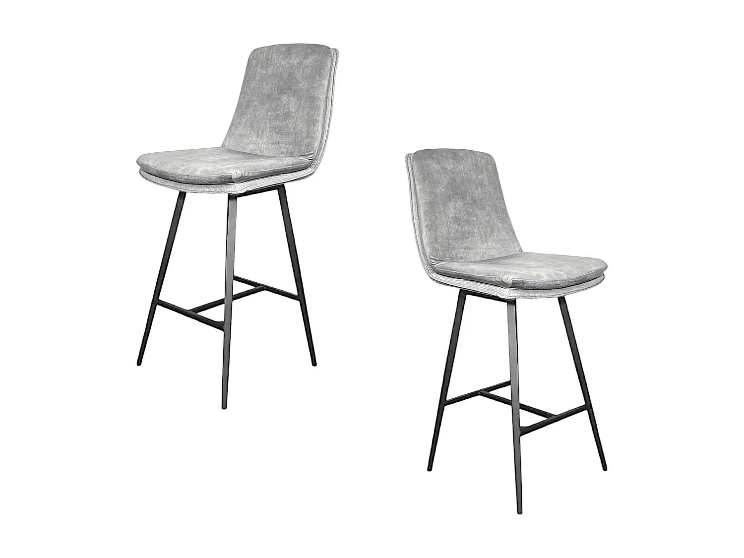 Chaise de bar en velours gris à double coussinage (lot de 2) OKA