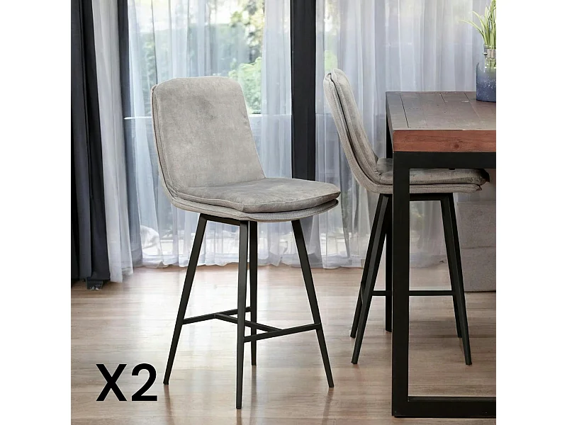 Chaise de bar en velours gris à double coussinage (lot de 2) OKA