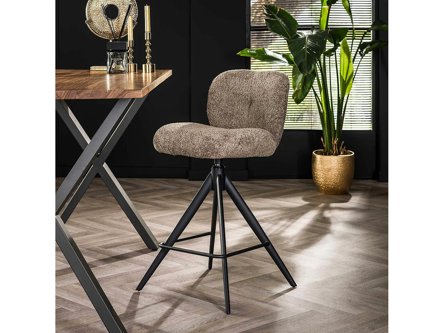 Tabouret de bar pivotant en bouclette taupe (lot de 2) GALWAY