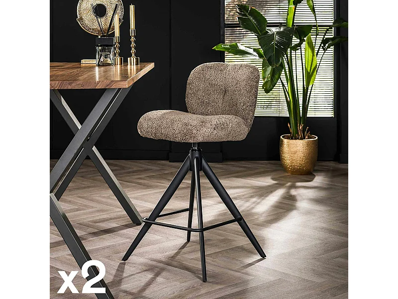 Tabouret de bar pivotant en bouclette taupe (lot de 2) GALWAY