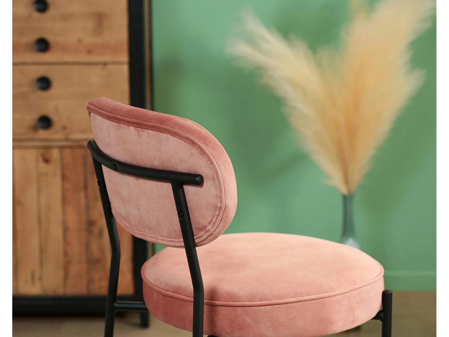 Tabouret de bar design en velours rose pâle FLORENCE (lot 2)