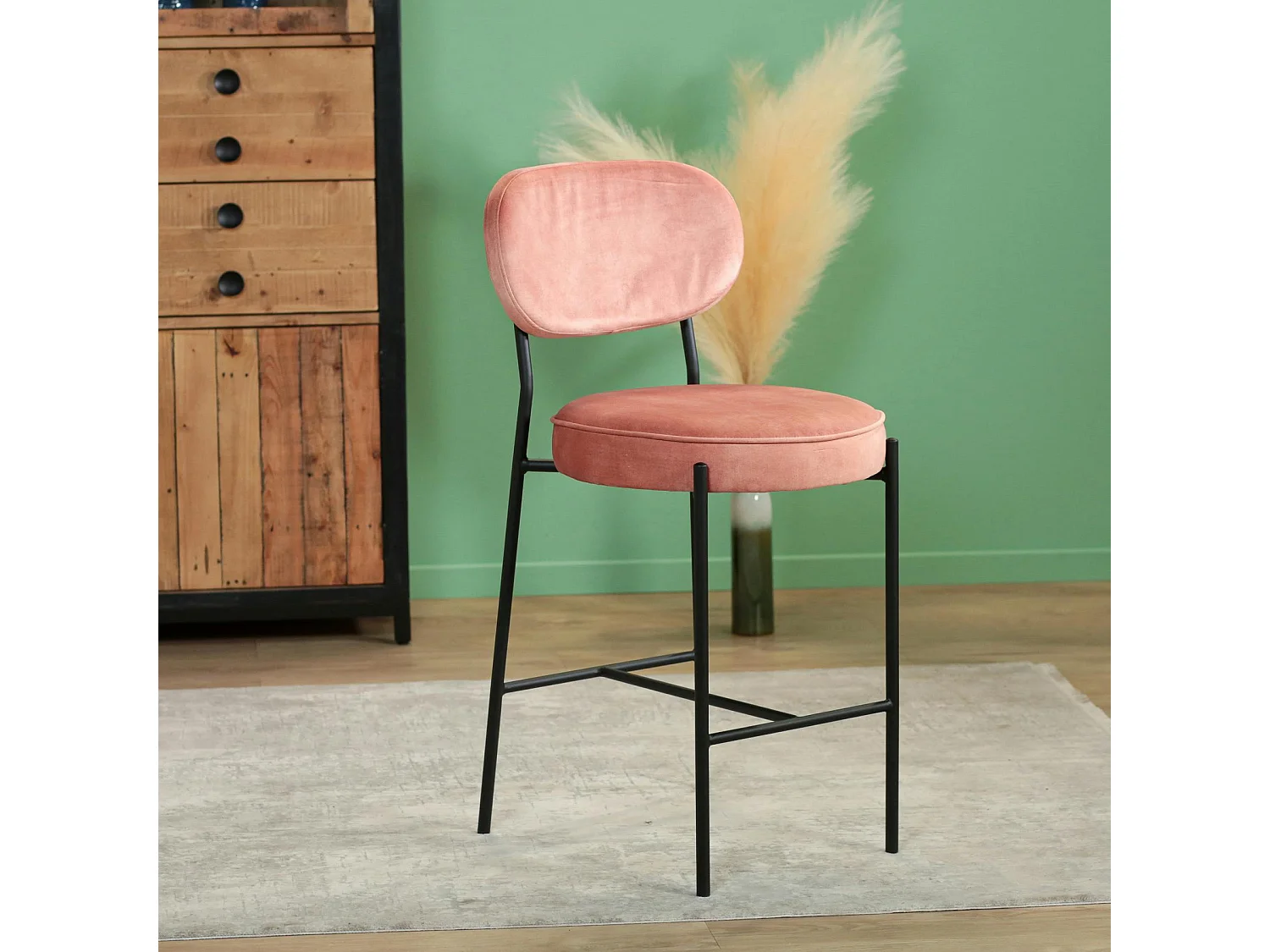 Tabouret de bar design en velours rose pâle FLORENCE (lot 2)