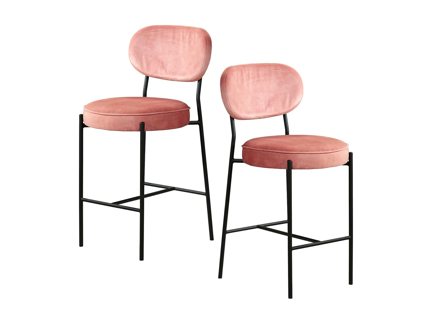 Tabouret de bar design en velours rose pâle FLORENCE (lot 2)