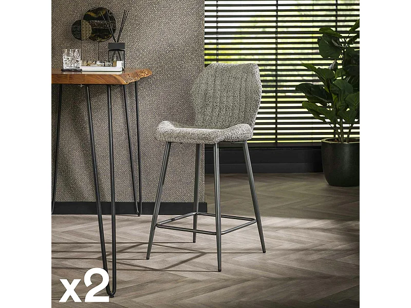 Chaise de bar grise en bouclette avec repose-pieds (lot de 2) GALWAY