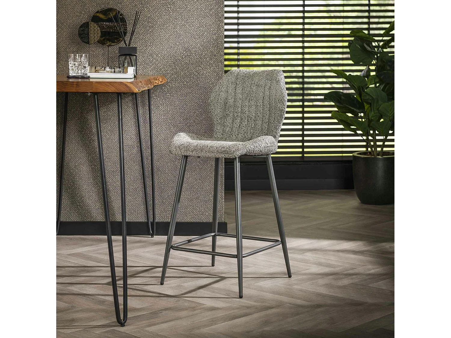 Chaise de bar grise en bouclette avec repose-pieds (lot de 2) GALWAY