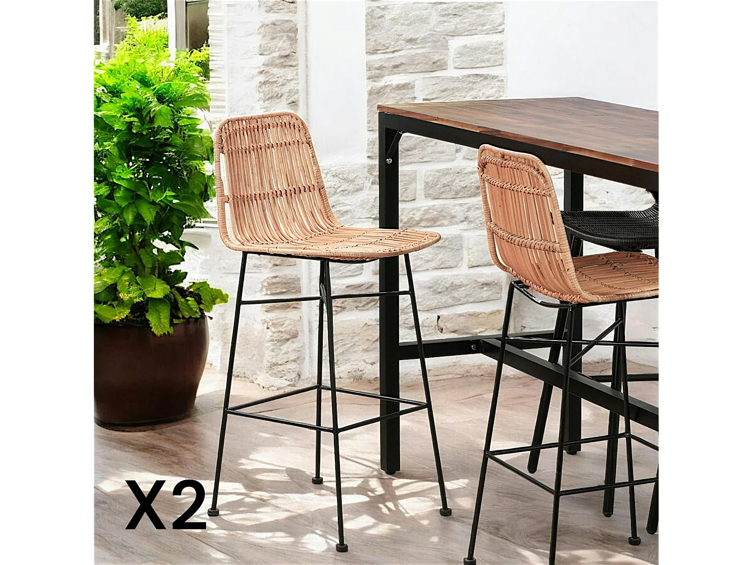 Chaise de bar en rotin (lot de 2)