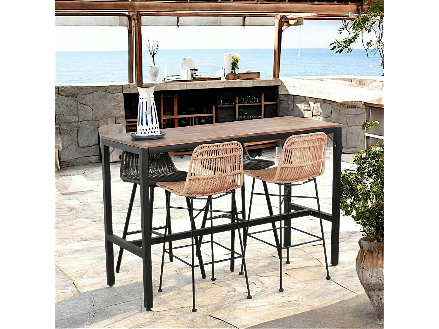 Chaise de bar en rotin (lot de 2)