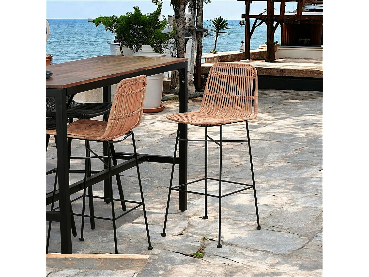 Chaise de bar en rotin (lot de 2)