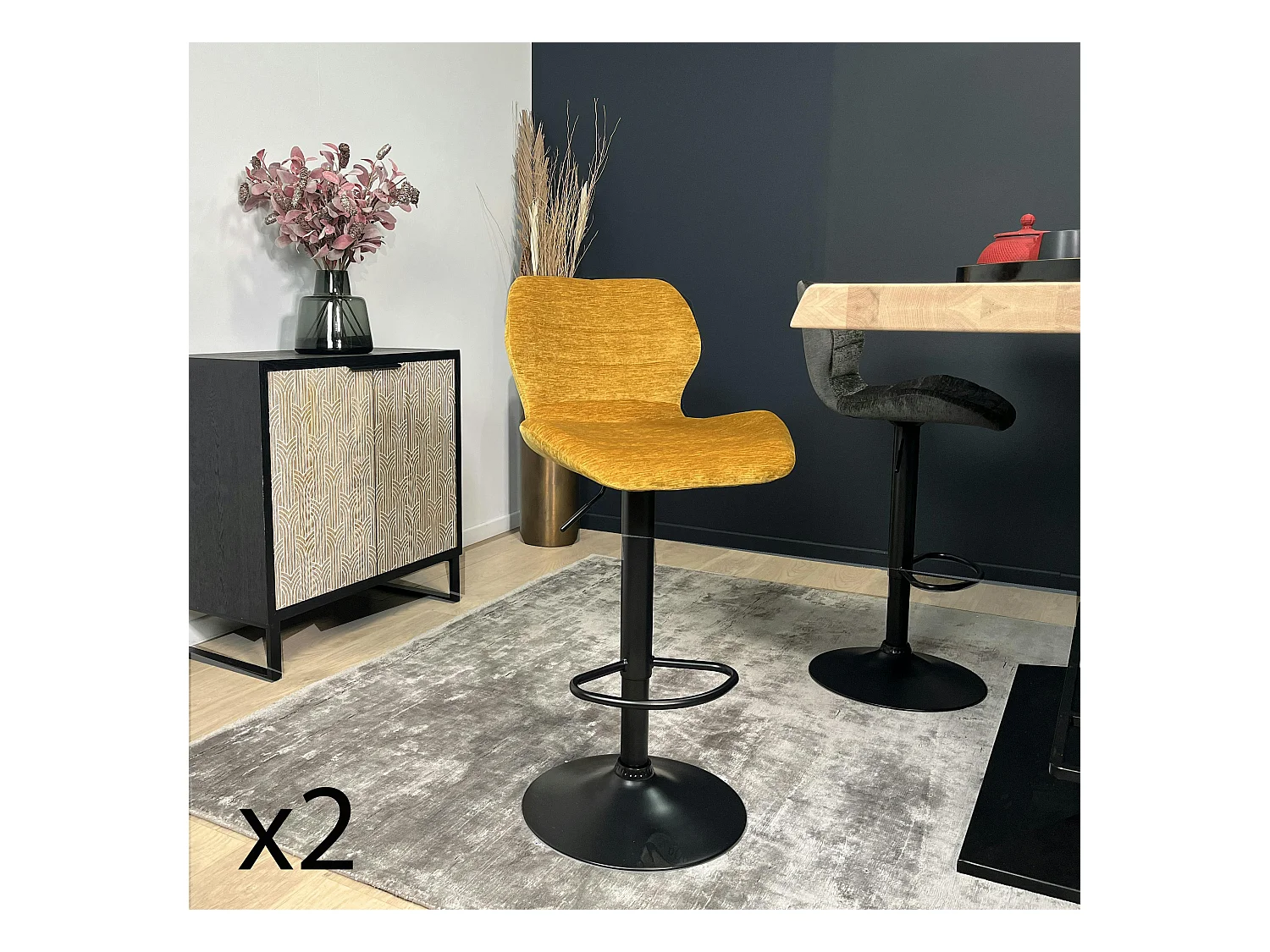 Chaise de bar moderne en velours doré réglable en hauteur (lot de 2) PALERME