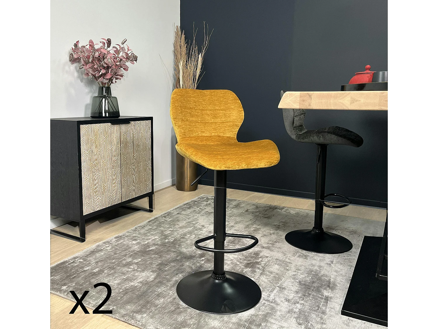 Chaise de bar moderne en velours doré réglable en hauteur (lot de 2) PALERME