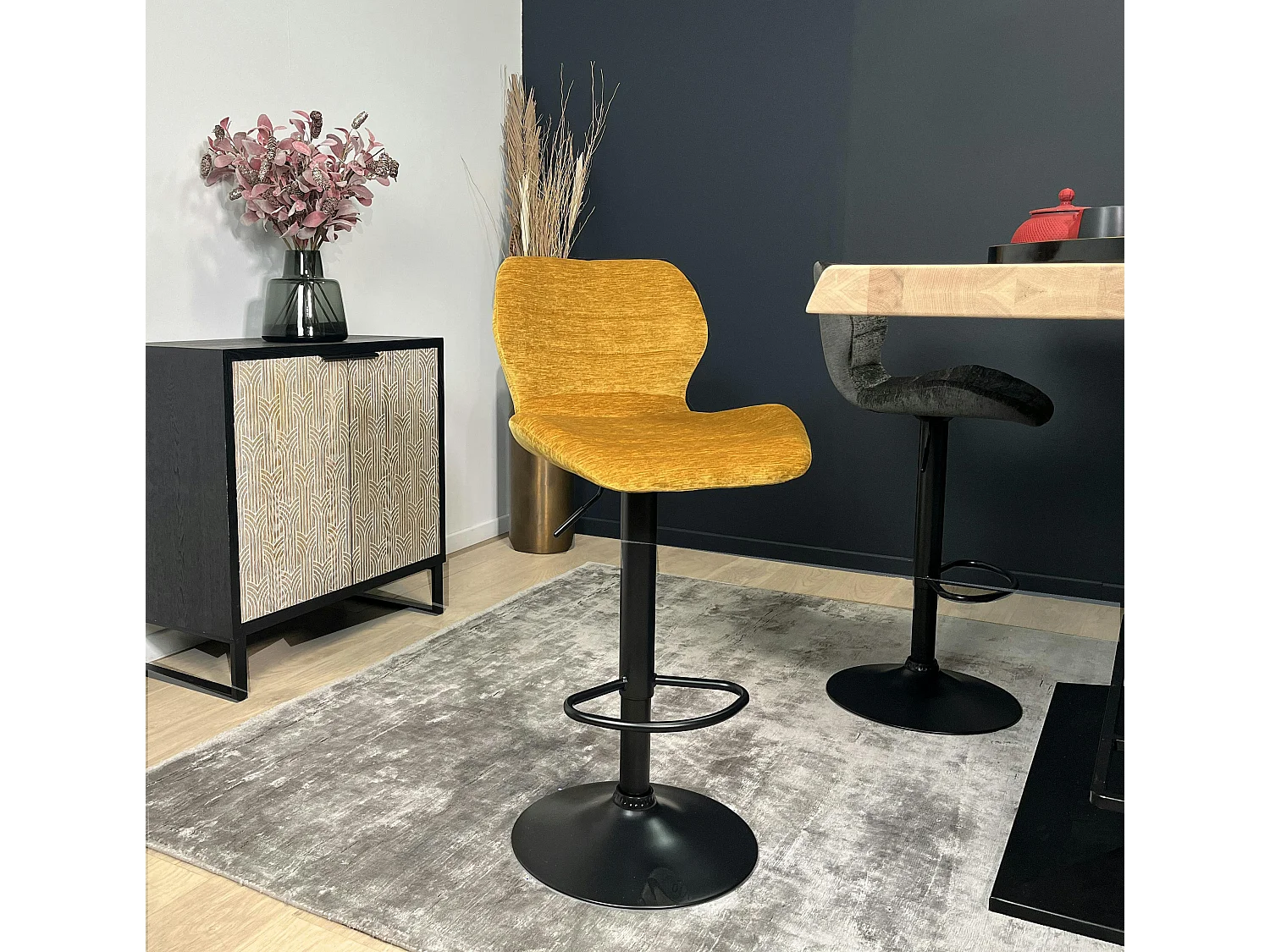 Chaise de bar moderne en velours doré réglable en hauteur (lot de 2) PALERME