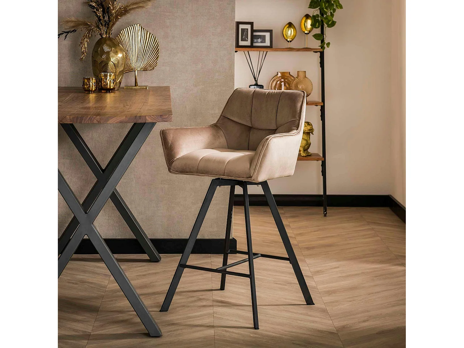 Chaise de bar confortable en velours cannelle avec fonction pivotante (lot de 2) MELBOURNE