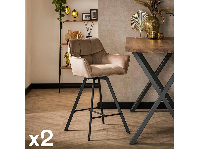 Chaise de bar confortable en velours cannelle avec fonction pivotante (lot de 2) MELBOURNE