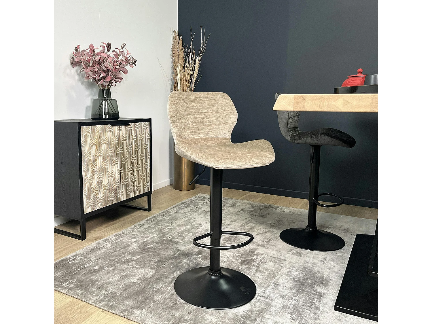 Chaise de bar moderne en velours taupe réglable en hauteur (lot de 2) PALERME