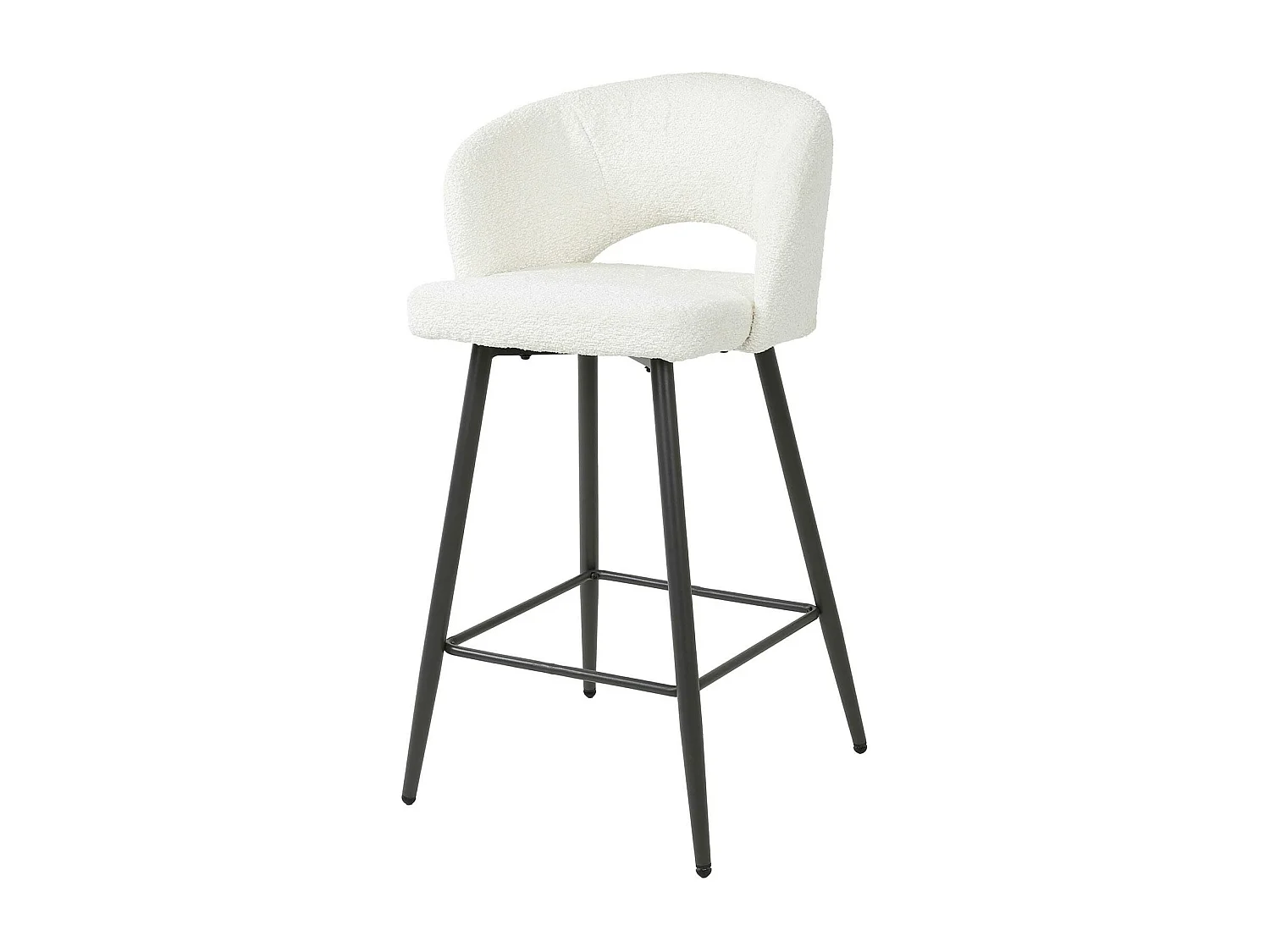 Tabouret de bar en tissu bouclette blanc avec dossier ouvert (lot de 2) GALWAY