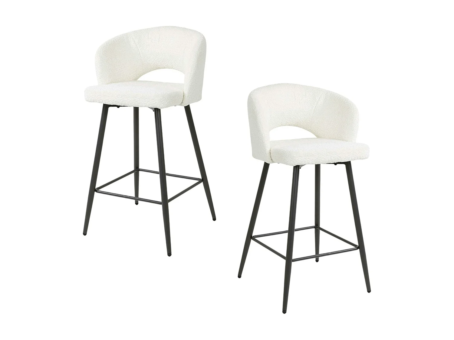 Tabouret de bar en tissu bouclette blanc avec dossier ouvert (lot de 2) GALWAY