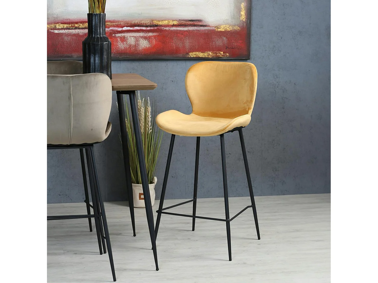 Chaise de bar en velours jaune style moderne (lot de 2) MELBOURNE