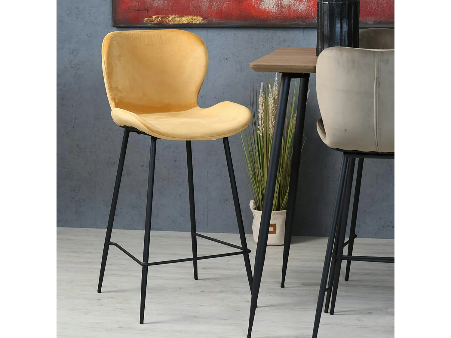 Chaise de bar en velours jaune style moderne (lot de 2) MELBOURNE