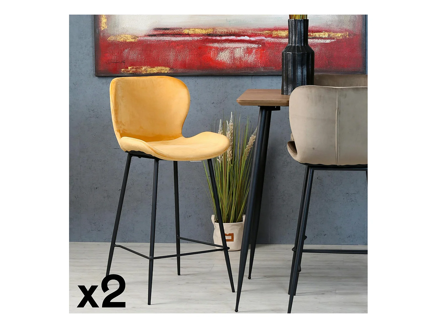 Chaise de bar en velours jaune style moderne (lot de 2) MELBOURNE