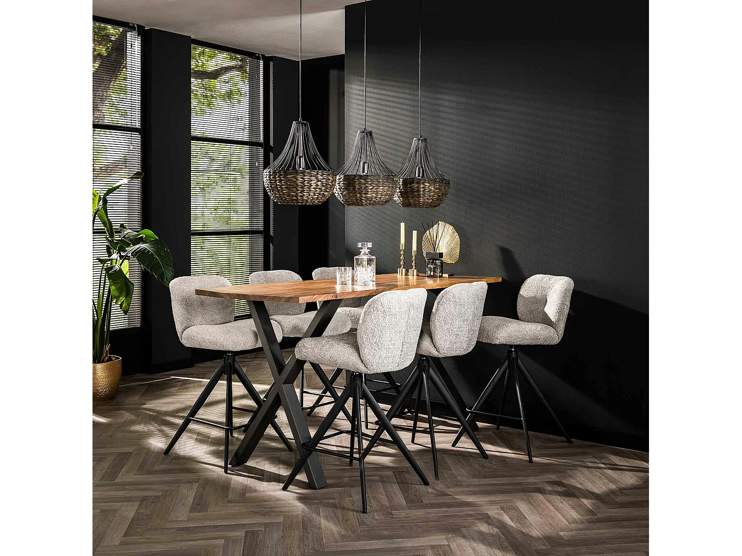 Tabouret de bar pivotant en bouclette grise (lot de 2) GALWAY