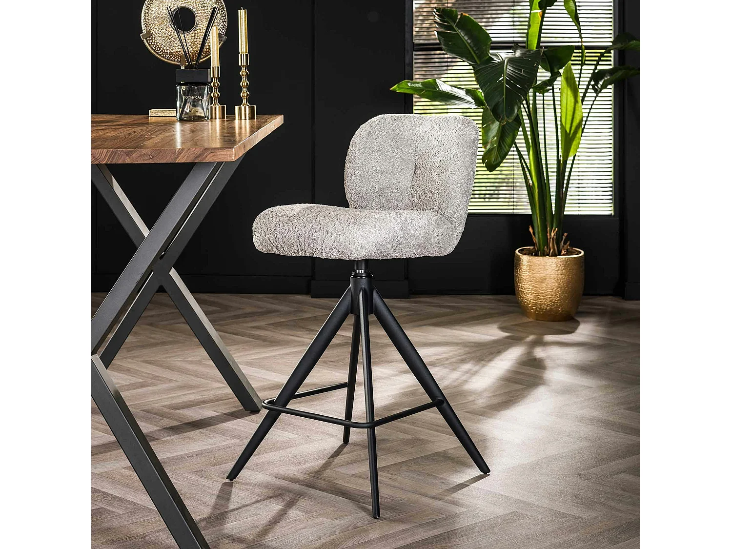 Tabouret de bar pivotant en bouclette grise (lot de 2) GALWAY