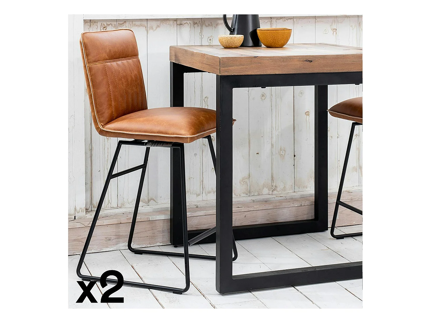 Chaise de bar pivotante camel used OKA (lot de 2)