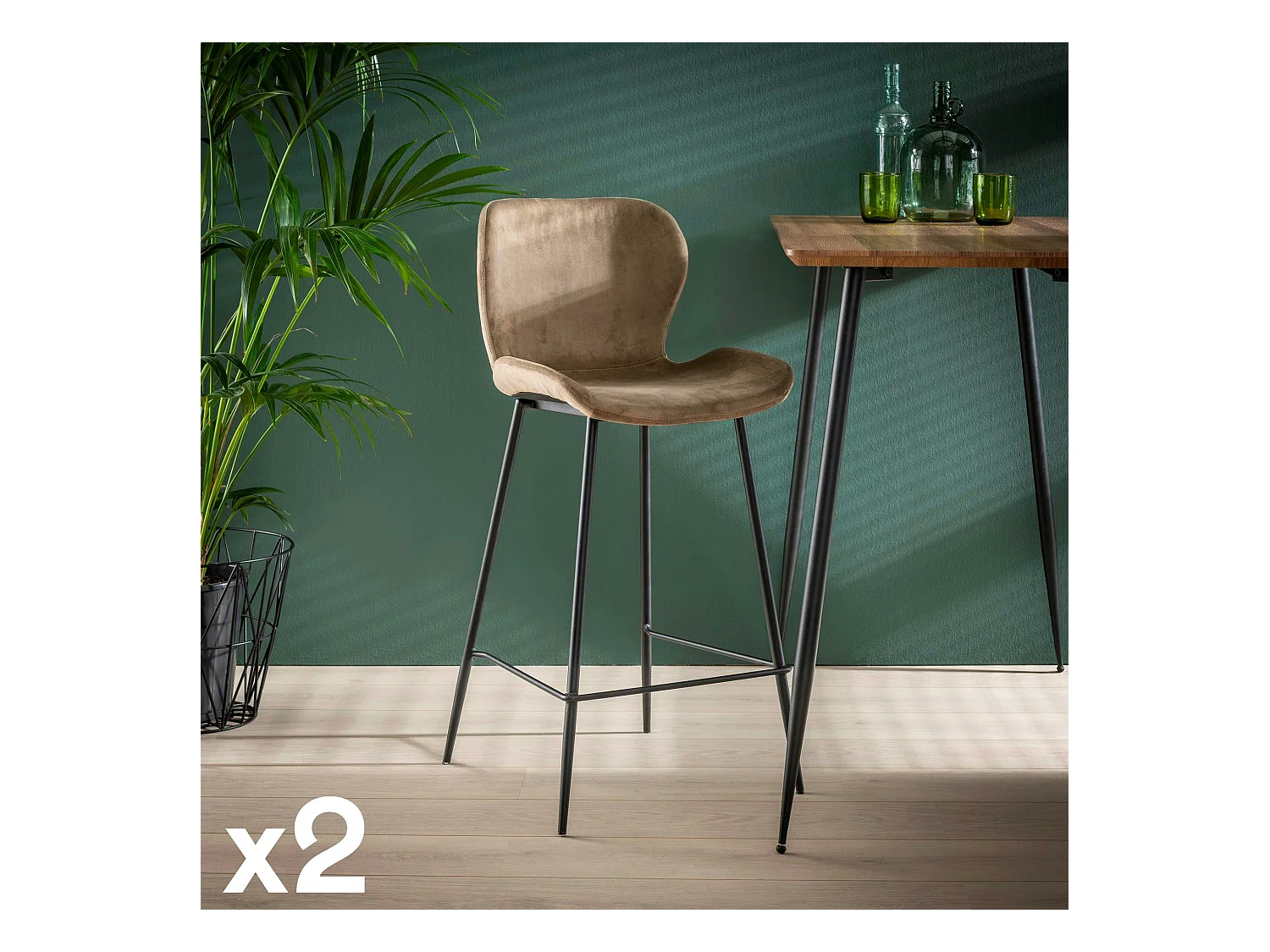 Chaise de bar en velours sable MELBOURNE (lot de 2)