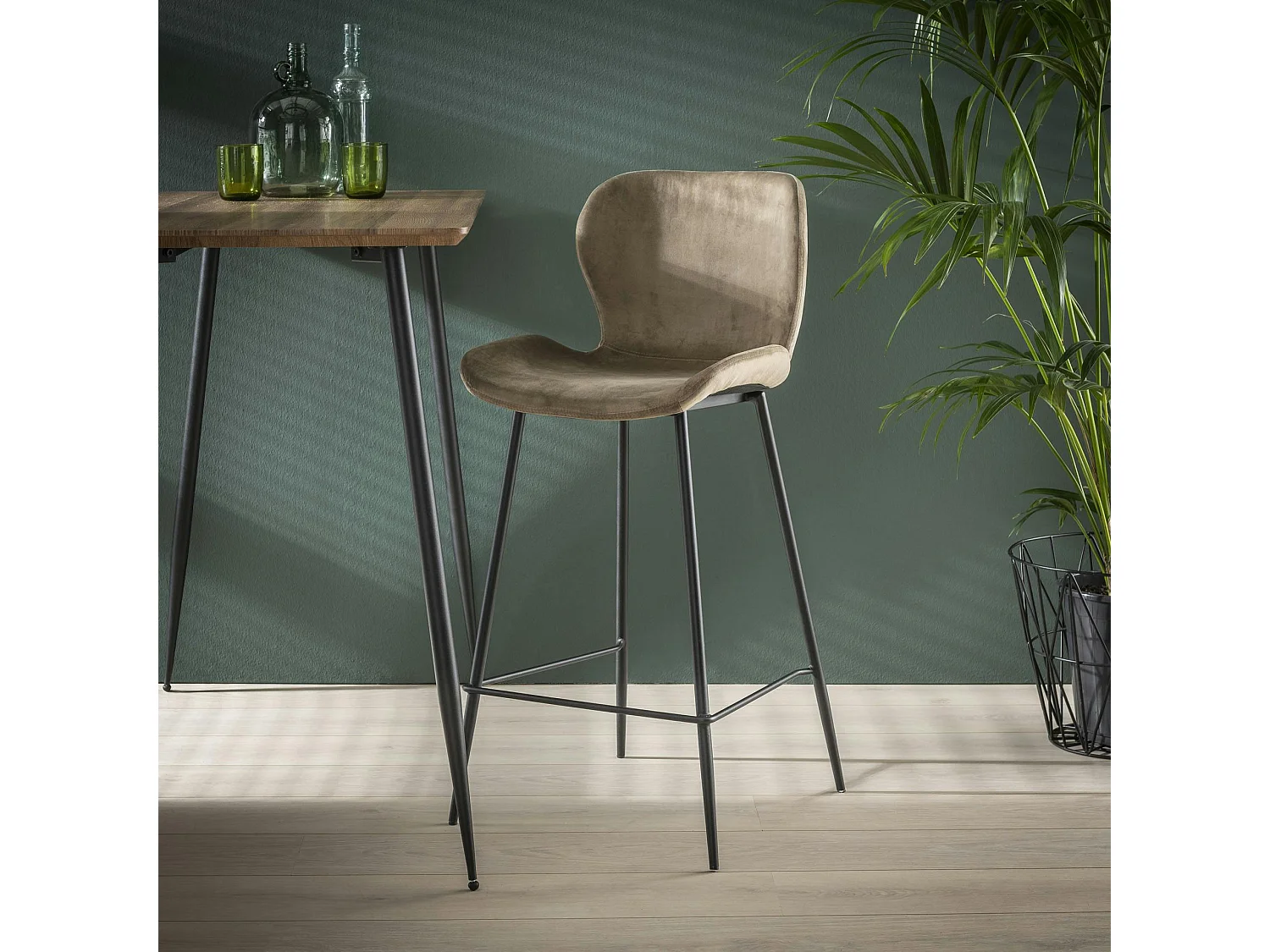 Chaise de bar en velours sable MELBOURNE (lot de 2)