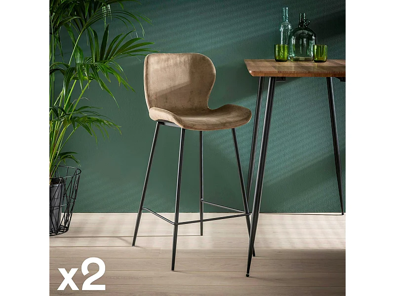 Chaise de bar en velours sable MELBOURNE (lot de 2)