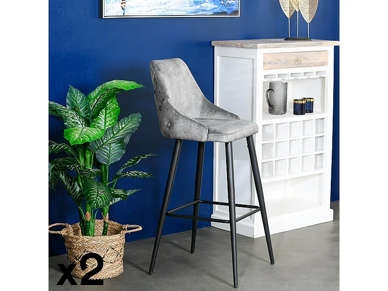 Chaise de bar velours gris (lot de 2) MALMOE