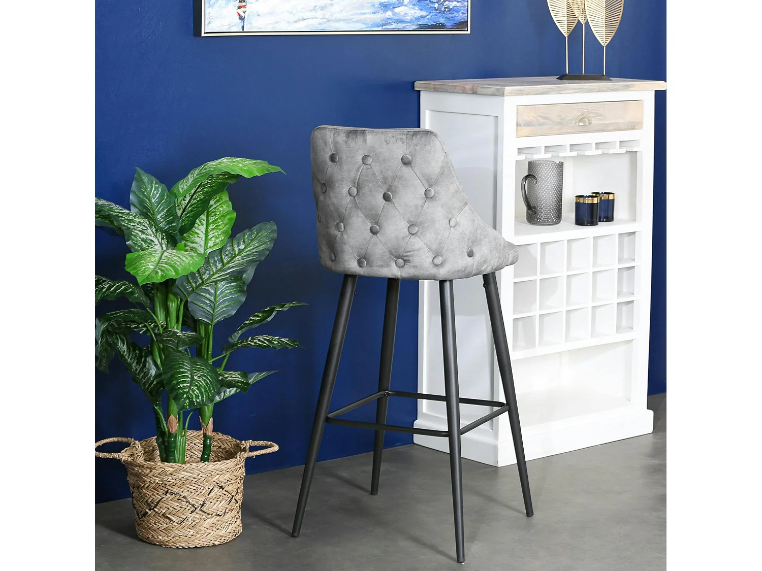 Chaise de bar velours gris (lot de 2) MALMOE