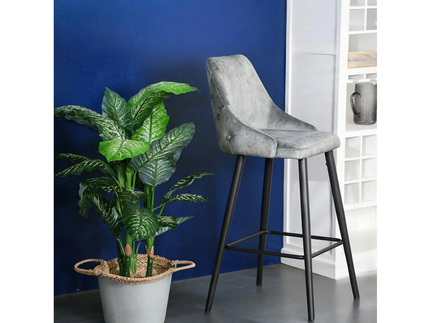 Chaise de bar velours gris (lot de 2) MALMOE