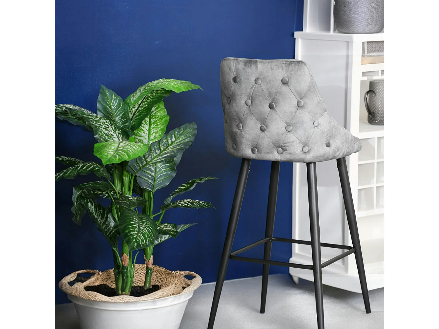 Chaise de bar velours gris (lot de 2) MALMOE