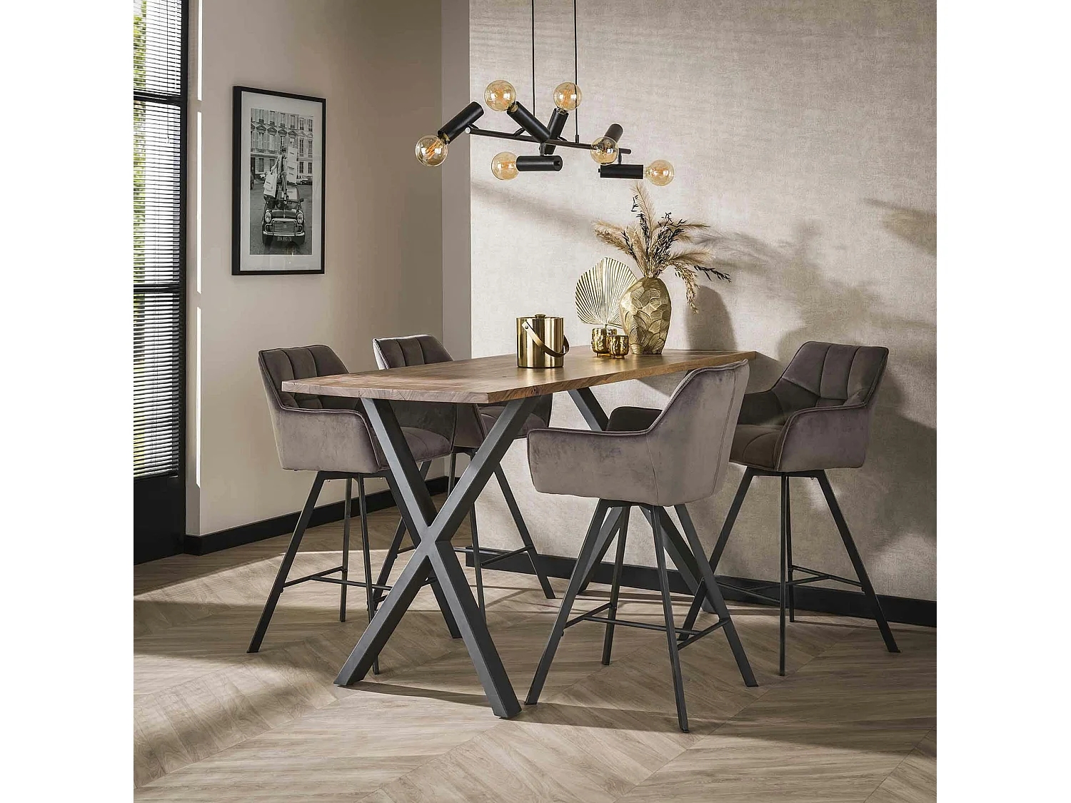 Chaise de bar confortable en velours gris avec fonction pivotante (lot de 2) MELBOURNE