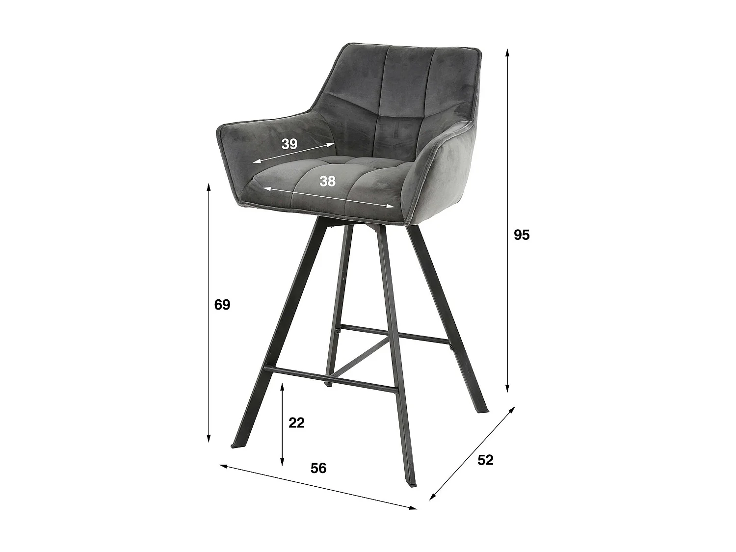 Chaise de bar confortable en velours gris avec fonction pivotante (lot de 2) MELBOURNE