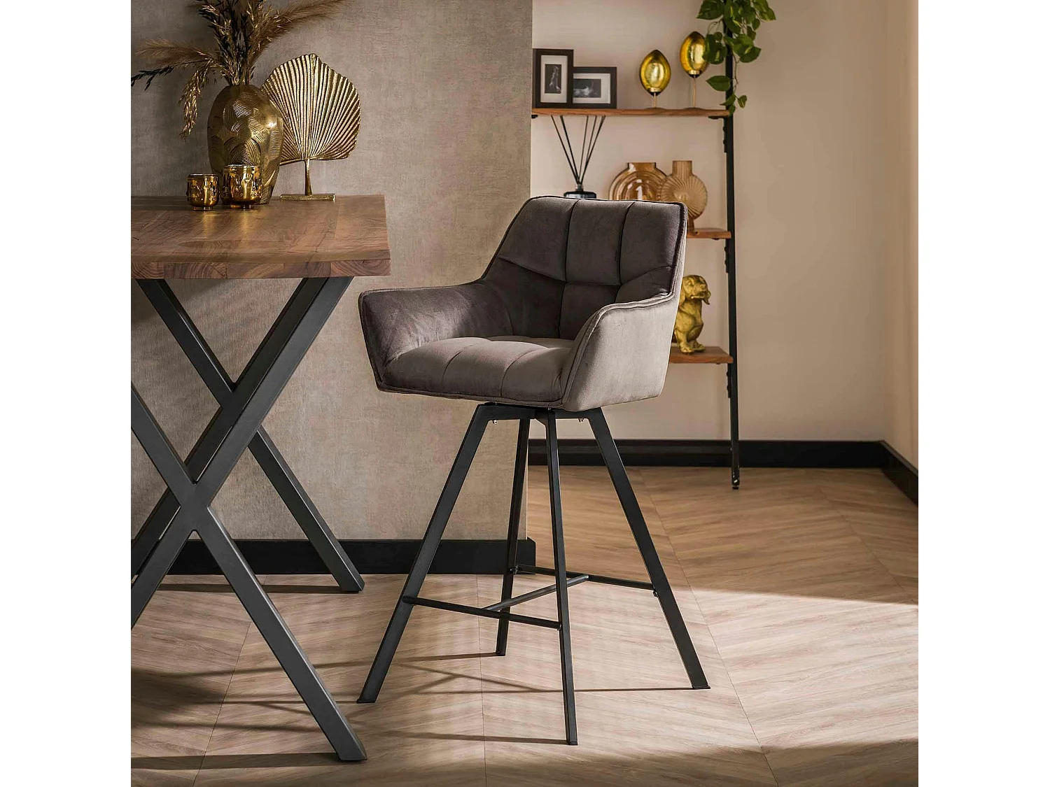 Chaise de bar confortable en velours gris avec fonction pivotante (lot de 2) MELBOURNE