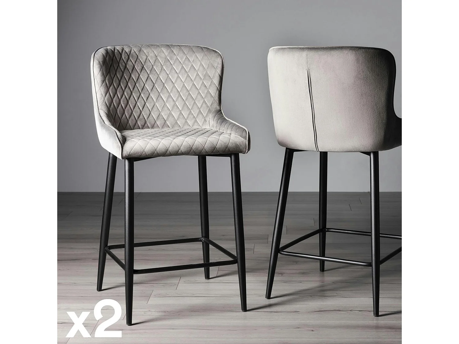 Chaise de bar en velours gris (lot de 2) ARLINGTON