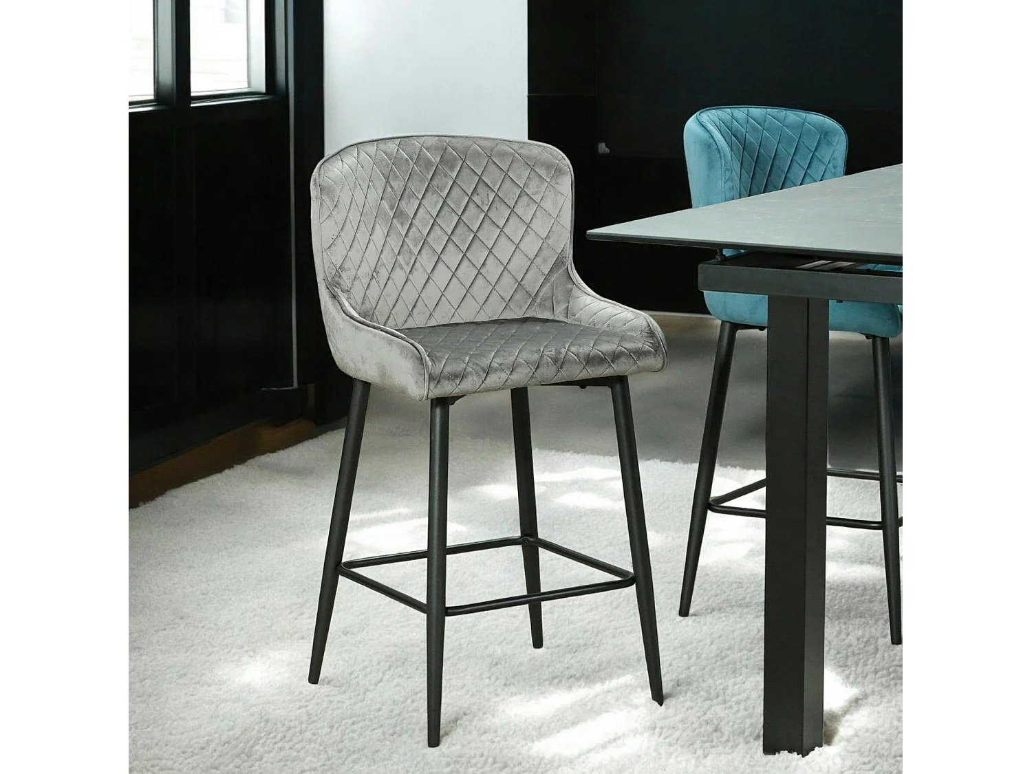 Chaise de bar en velours gris (lot de 2) ARLINGTON