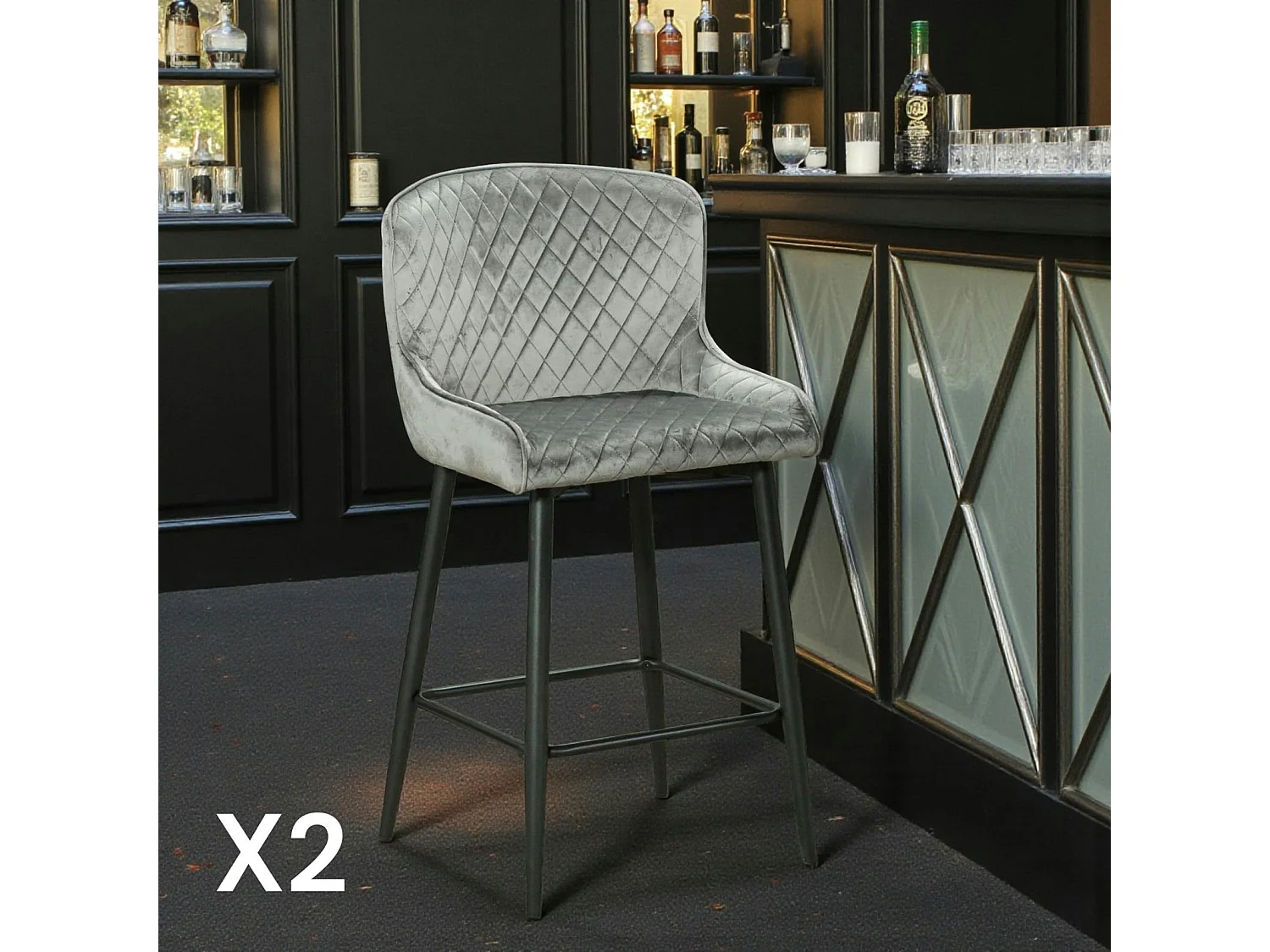 Chaise de bar en velours gris (lot de 2) ARLINGTON