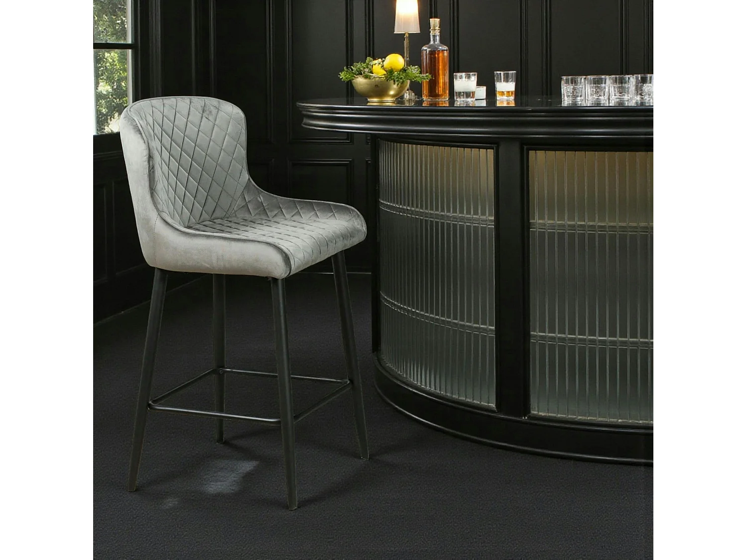 Chaise de bar en velours gris (lot de 2) ARLINGTON