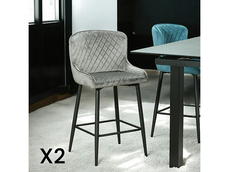Chaise de bar en velours gris (lot de 2) ARLINGTON