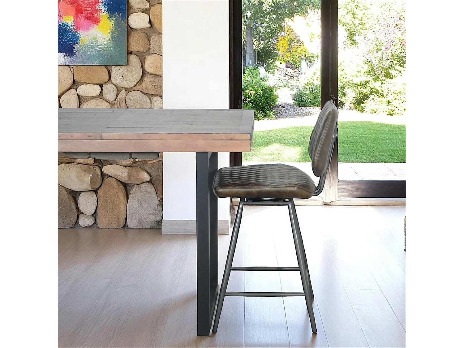 Chaise de bar industrielle marron SALERNE