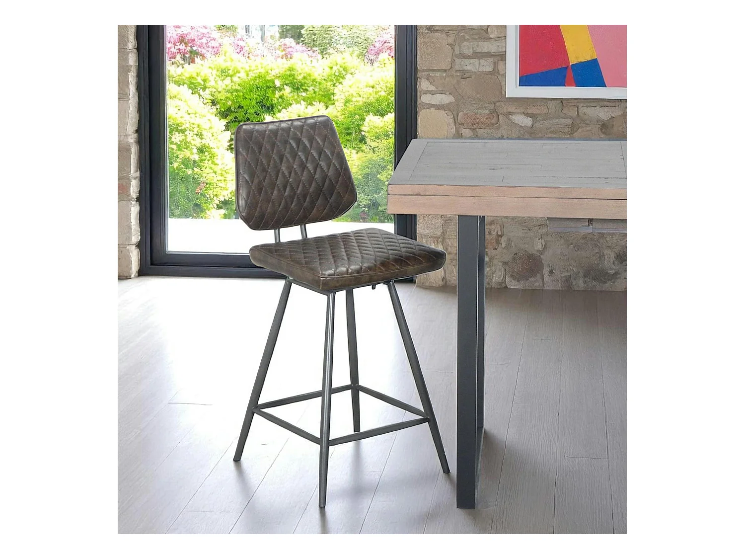 Chaise de bar industrielle marron SALERNE